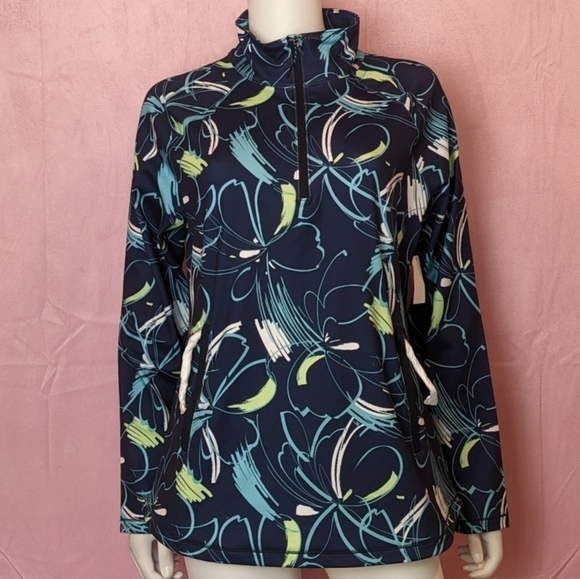 Talbots Blue Floral Pullover UPF 50+ Protection Workout Jacket size Large - Picture 1 of 6